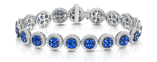 Diamond Halo and Sapphire Bracelet in 18K White Gold Bracelet J3357W